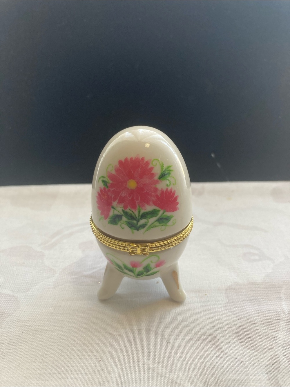 Porcelain Floral Egg Trinket Box - Pink Floral Design
